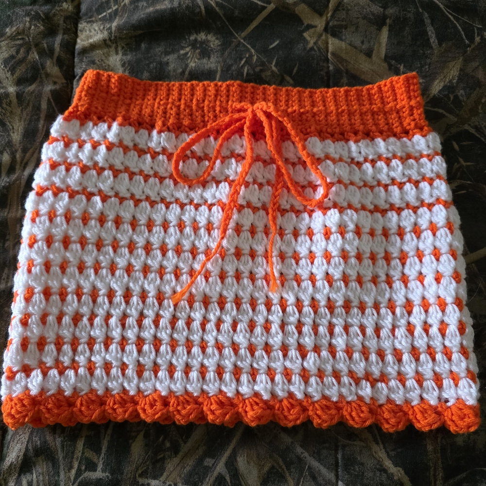 Vibrant Orange and White Crochet Skirt for Kids